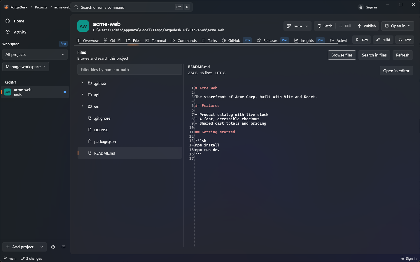 ForgeDesk Files view