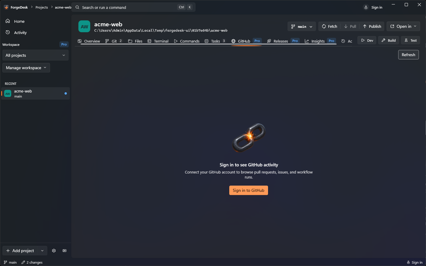 ForgeDesk GitHub view